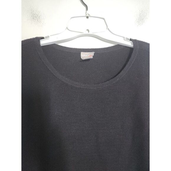 Chico's Black Knit w/Semi Sheer Sleeves Pullover Sweater Blouse size 2 or Large - Picture 3 of 7